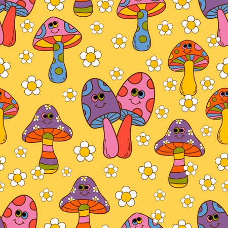 seamless pattern with funny mushroomsのイラスト素材