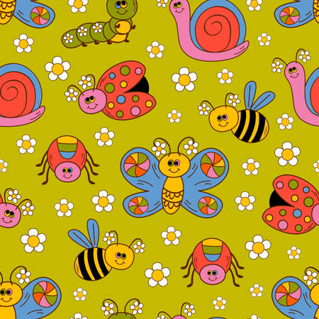 seamless pattern with funny insectsのイラスト素材