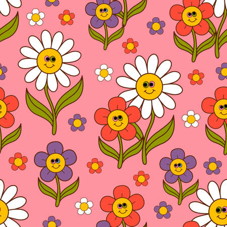 seamless pattern with funny flowersのイラスト素材