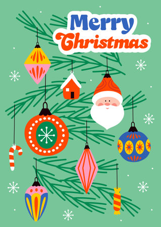 Greeting card with cute Christmas ornamentsのイラスト素材