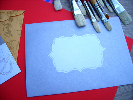 artist brushes and envelopesの写真素材