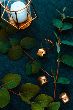 Christmas and new year background image in blue and green tones.