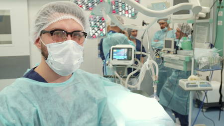 Surgeon nods at the surgeryの写真素材