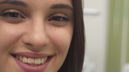 Girl smiles at the spaの写真素材
