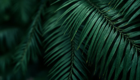 Close-up of lush green fern leaves with visible textures and details.の素材