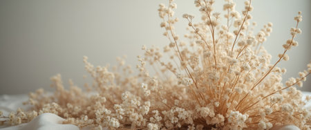 A stunning arrangement of delicate dried flowers bursts forth, showcasing their intricate beauty against a soft, neutral background. The gentle hues and textures evoke a sense of tranquility and natural elegance, perfect for enhancing any space.の素材