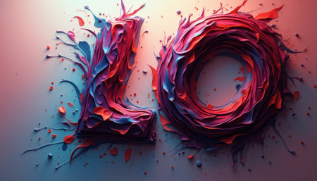 This stunning abstract artwork features the letters L and O crafted from vibrant, swirling colors that blend harmoniously. The dynamic textures and splashes of color evoke a sense of joy and creativity, making it perfect for expressing love and positivity.の素材