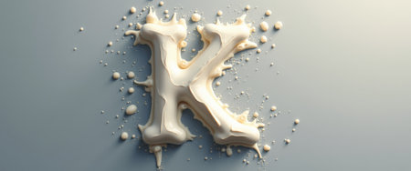 A playful and artistic representation of the letter K crafted from a creamy substance, resembling milk splashes on a smooth surface. This whimsical design evokes a sense of fun and creativity, perfect for branding or artistic projects.の素材