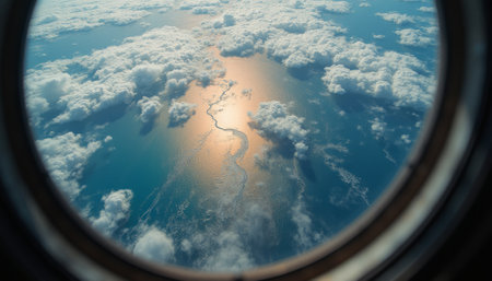 Breathtaking aerial view of shimmering ocean and cloudsの素材