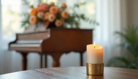 Serene candlelight illuminating a cozy roomの素材