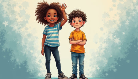 Cheerful children posing together with bright smilesの素材