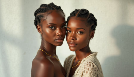 Twin sisters radiating beauty and confidenceの素材