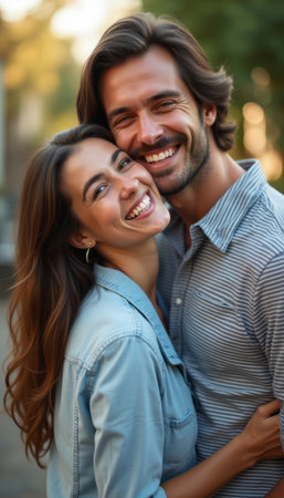 Joyful couple sharing a warm embraceの素材