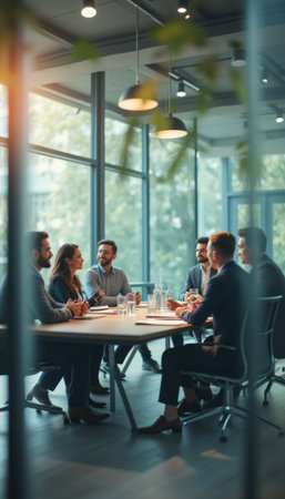 Dynamic business meeting in a modern officeの素材