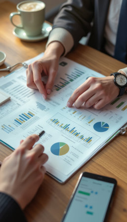 Business professionals analyzing data chartsの素材