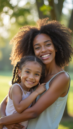 Joyful mother and daughter sharing a warm embraceの素材