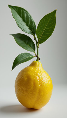 Fresh lemon with vibrant green leavesの素材