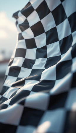 Dynamic close-up of a waving checkered flagの素材