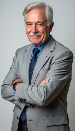 Confident elderly man in a suit with a warm smileの素材