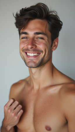 Cheerful young man with a radiant smileの素材