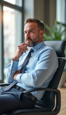 Thoughtful businessman in modern officeの素材