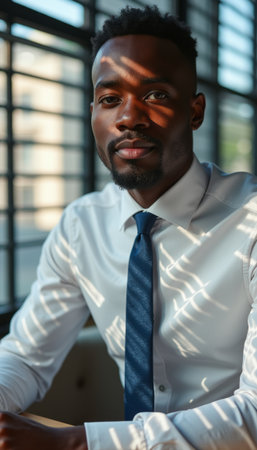 Confident young Black man in a crisp shirt and tieの素材