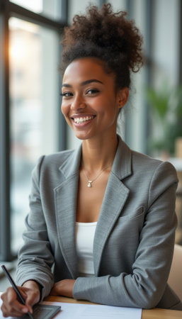 Confident businesswoman smiling at the cameraの素材