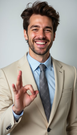 Confident businessman giving an OK signの素材