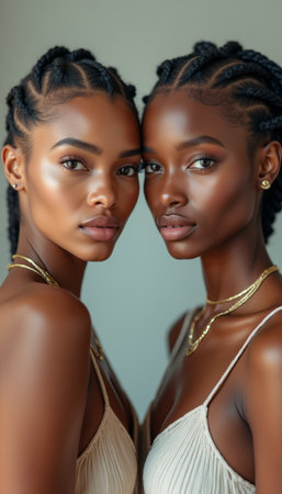 Stunning twin sisters with braided hairstylesの素材