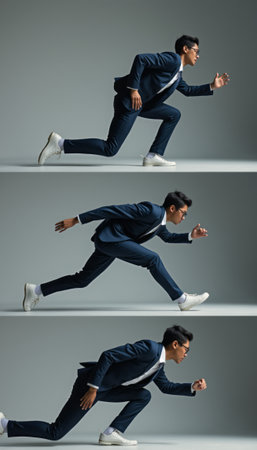 Dynamic businessman sprinting in a sleek suitの素材