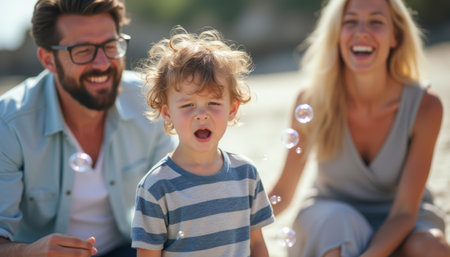 Joyful family moment with bubblesの素材