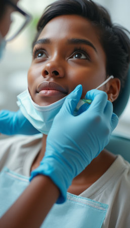 Patient receiving dental care with a gentle touchの素材