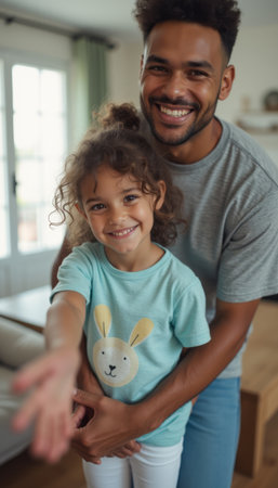 Joyful father and daughter sharing a warm embraceの素材