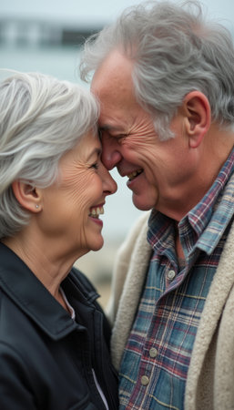 Joyful elderly couple sharing a tender momentの素材