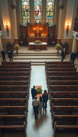 A solemn farewell in a beautifully adorned churchの素材
