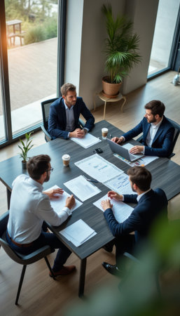 Business meeting with professionals discussing strategiesの素材