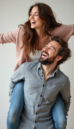 Couple sharing laughter in a playful momentの素材