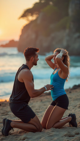 Romantic beach proposal at sunsetの素材
