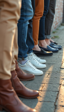 Stylish footwear lined up in harmonyの素材