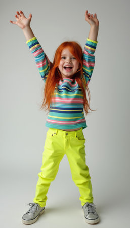 Joyful girl with vibrant red hair celebratingの素材