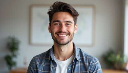 Cheerful young man with a charming smileの素材