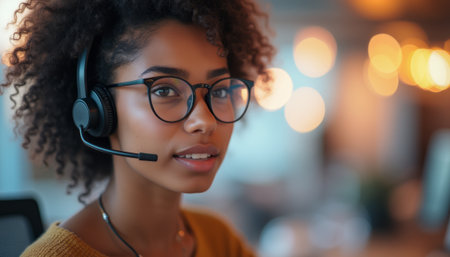 Confident woman in headset providing customer supportの素材