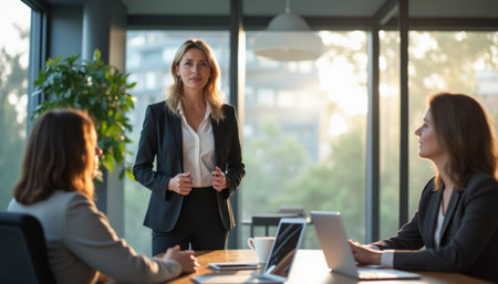 Confident businesswoman leading a meetingの素材