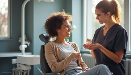 Friendly dental consultation between a patient and a hygienistの素材