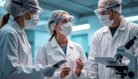 Dedicated scientists collaborating in a labの素材