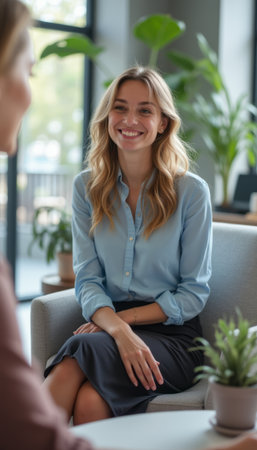 Smiling woman in a professional settingの素材