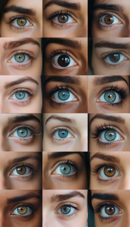 Diverse close-ups of captivating eyes showcasing unique colorsの素材