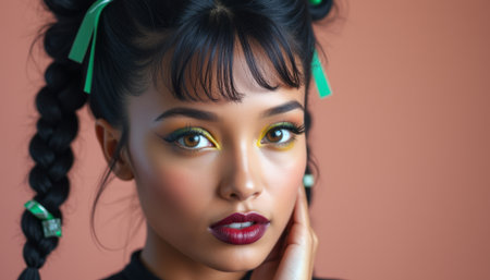 Stunning portrait of a young woman with vibrant makeupの素材