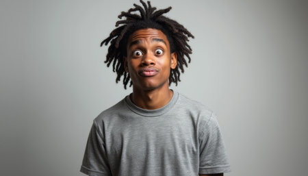 Surprised young man with dreadlocksの素材