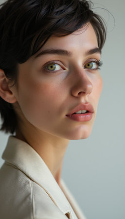 Elegant woman with captivating green eyesの素材